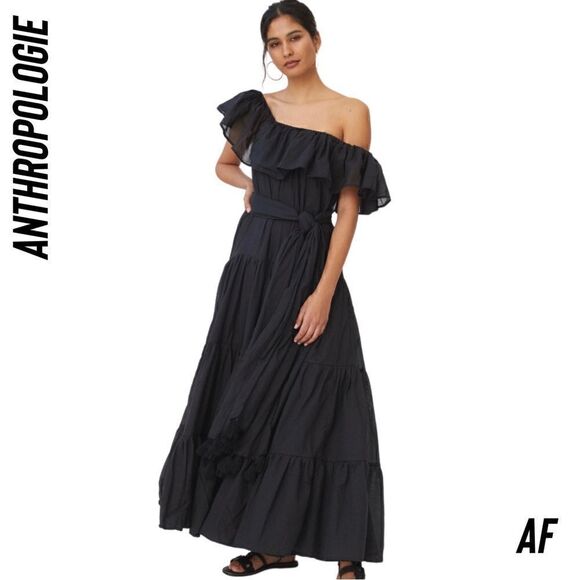 Erika Pena Orchid Ruffled Maxi Dress In Black NWT XS/S - Picture 3 of 9